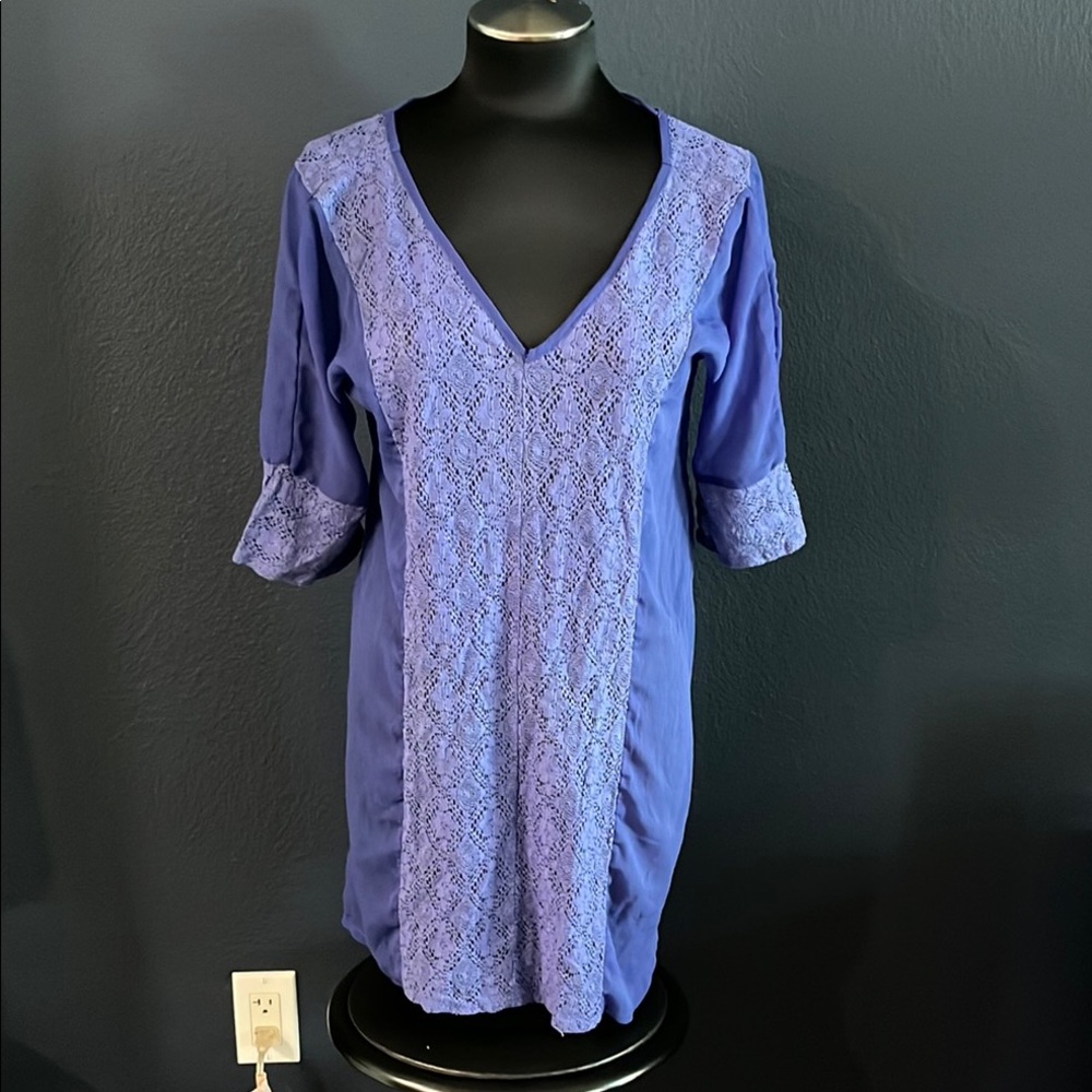 Jocelyn Smith Collection purple sheer tunic with lace detail blouse or cover up